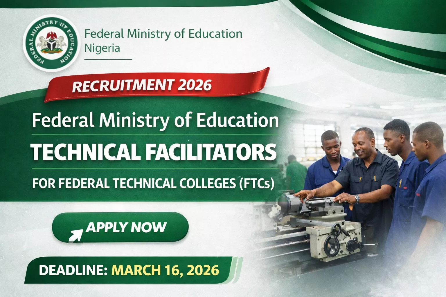 Federal Ministry of Education Recruitment (FTCs) 2026/https://recruitmentdoc.com/